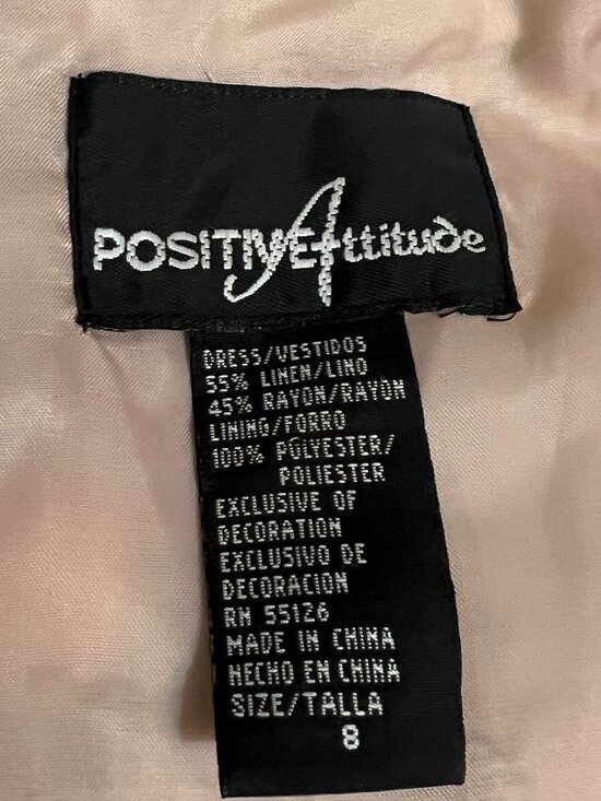 Positive Attitude Linen Floral Beaded Dress Women’s Size 8 Sleeveles Tan Floral - Picture 6 of 11